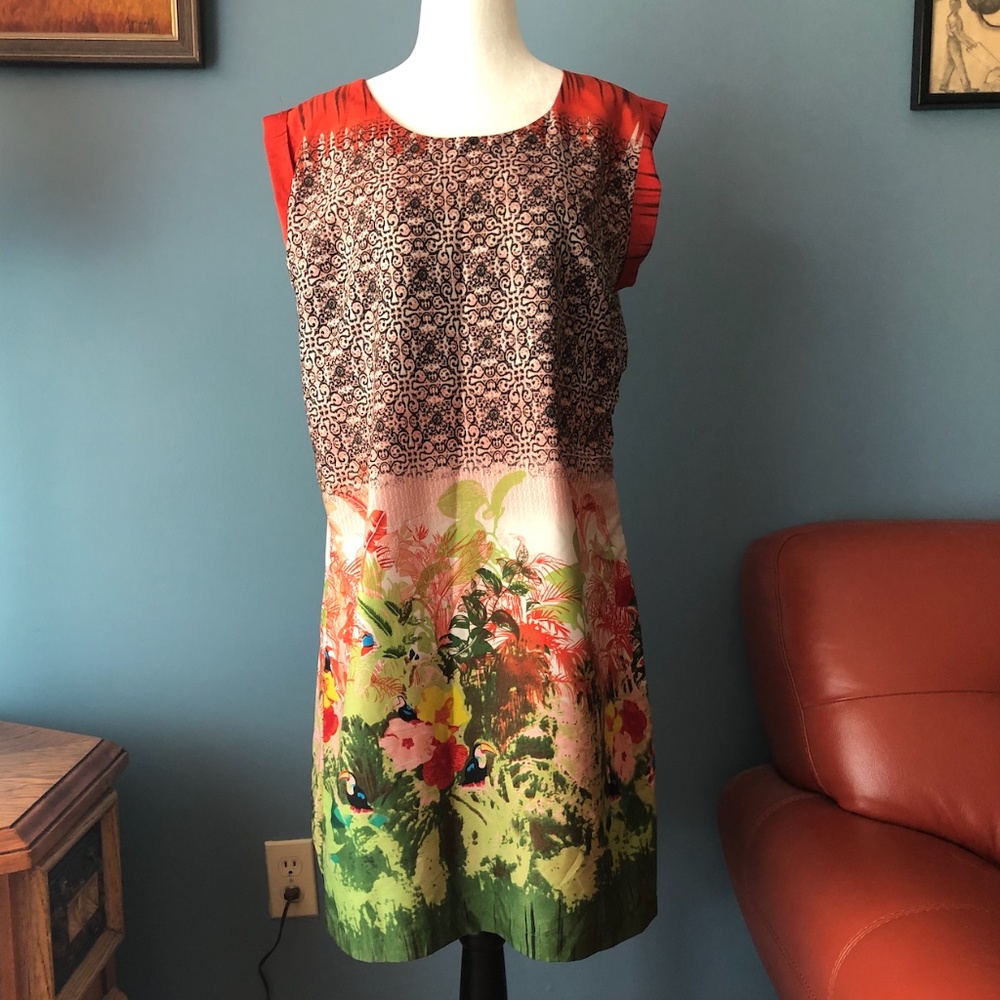 Vintage Maison Coupe flowers and toucans summer mini dress EUC